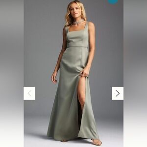 BHLDN Sophia Square Neck Satin Maxi Dress in XS Moss